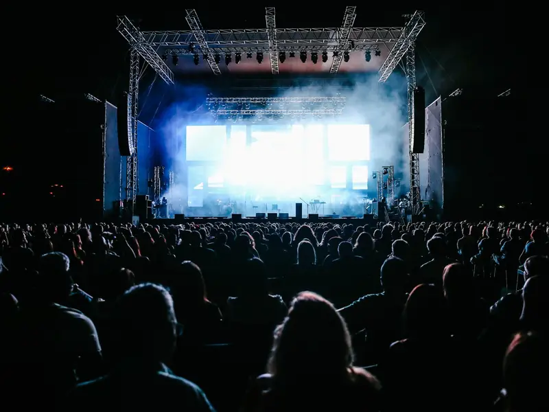 Crowd at a concert with stage lights